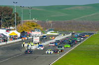 Image of race cars taking the green flag for the 2021 NASA 25 Hours of Thunderhill at Thunderhill Raceway Park in Willows California.  NASA 25 Hours Race, National Auto Sports Association, NorCal Regi